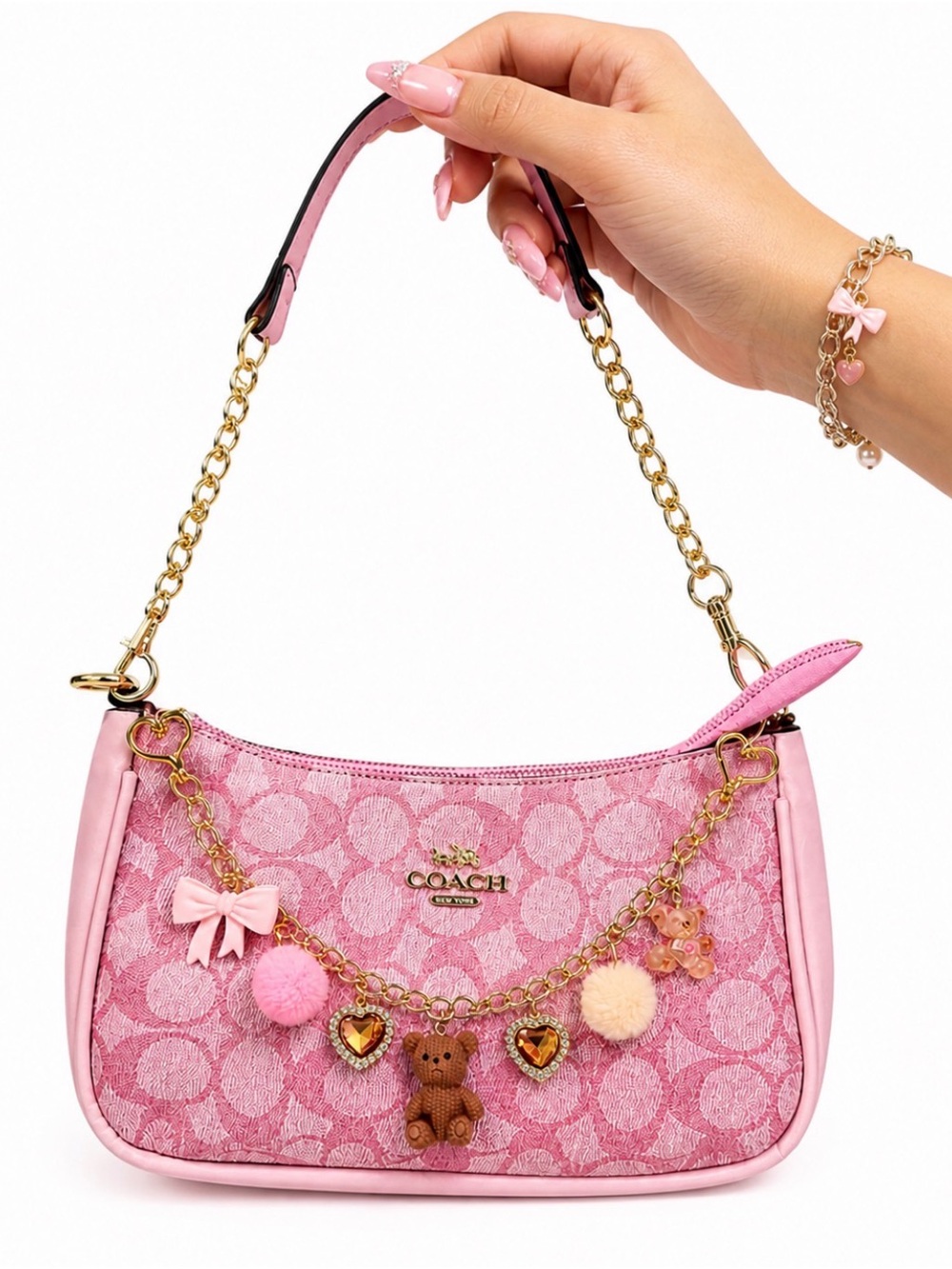 Pink Teri Coach Shoulder Purse